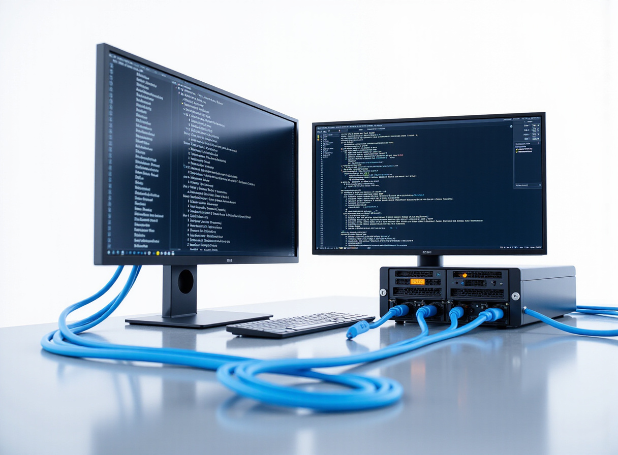 Dual-monitor workstation and server infrastructure enabling high-speed algorithmic commerce networks.