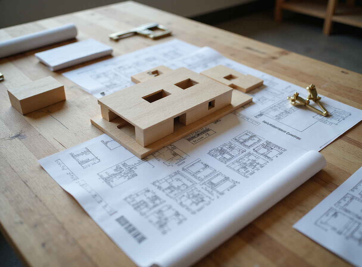 Architectural blueprint schematics and precision drafting tools representing multi-agent orchestration engineering.